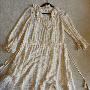 Tory Burch Ivory and Gold Textured Dress